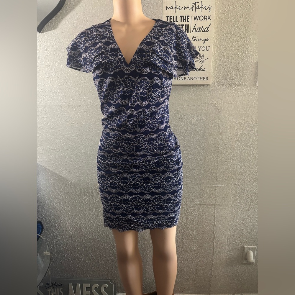 Kensie Navy and White Lace Mini Dress